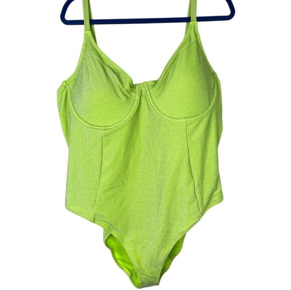 New Good American Sparkle Show Off Green Plus Size One Piece Bathing Suit - Picture 1 of 11